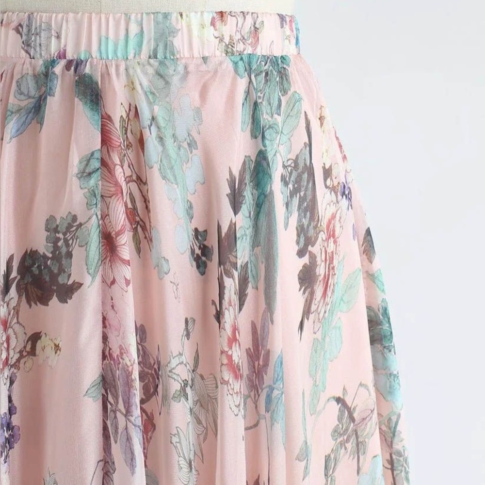 ChicWish Plus Pinky Blossom Watercolor Floral Chiffon Maxi Skirt - Picture 4 of 8